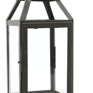Hosley® 14 Inch High Large Clear Glass Iron Classic Style Lantern Elegant Candle Holder for Home Decor Vintage-Inspired Centerpiece with Stylish Iron Frame Indoor/Outdoor Lighting Accent Timeless
